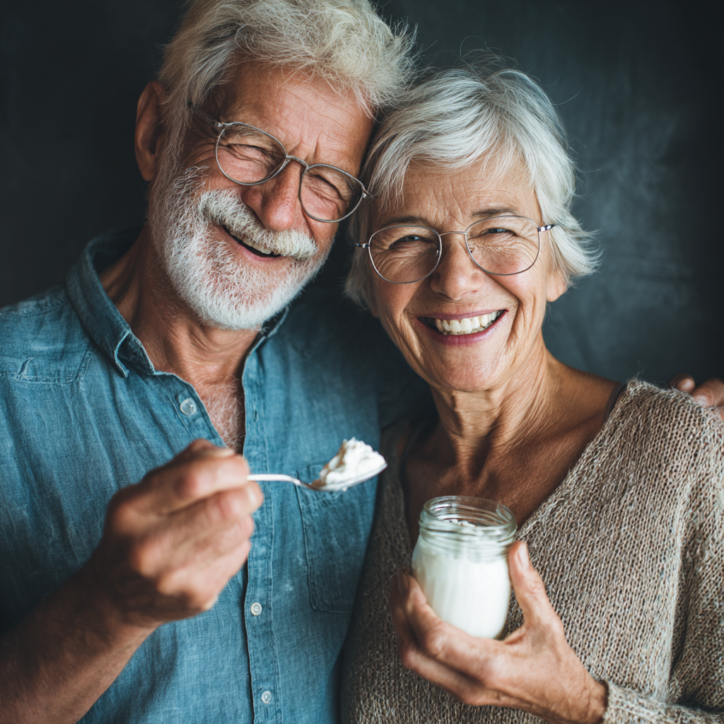Older adults enjoying fermented foods and probiotics for healthy gut and skin